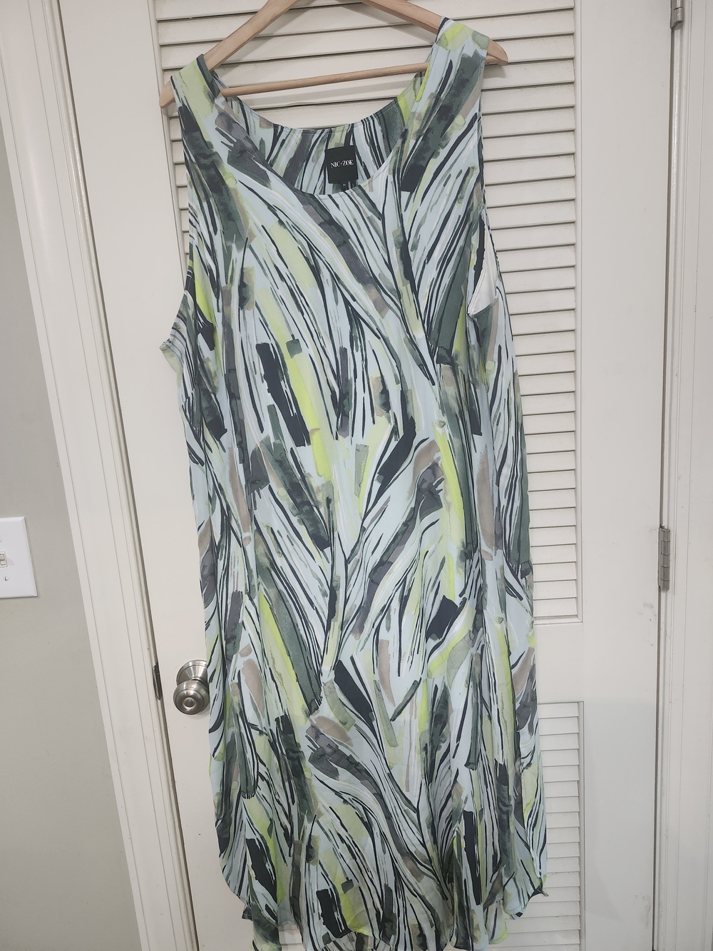 NIC+ZOE Sleeveless Maxi Dress in Mint, Lime & Charcoal Brushstroke Print